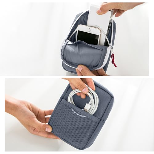 iSuperb ACアダプタ用ポーチ コード・ケーブルオーガナイザー デジタル機器収納ケース PC周辺小物収納 モバイルバッテリー アクセサリーケース ケーブル マウス収納 汎用ポーチ モバイルバッテリー用 収納 7色選択可 (グレー)