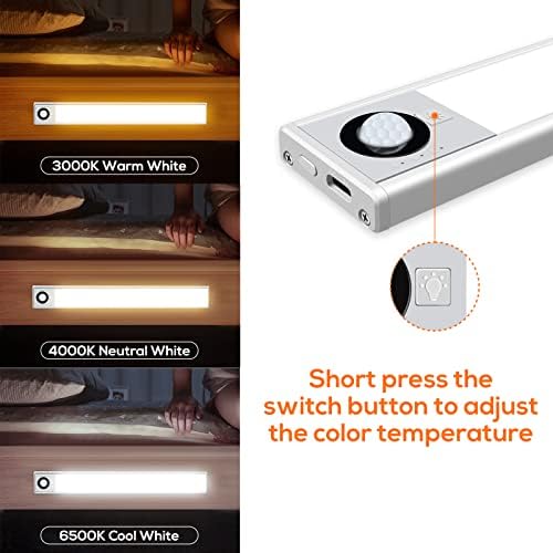 ALUSSO Under Cabinet Lights, LED Motion Sensor Dimmable Cupboard Lights, 3 Light Modes and 3 Color Temperature Adjustable, USB Rechargeable 78 LED Counter Lights with Magnetic Strip, 2 Pack