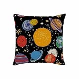 TASDANA Funda de almohada de planeta de fantasía, cielo estrellado, universo, espacio exterior, planetas, estrellas, multicolor, 18 x 18 pulgadas, funda cuadrada de algodón y lino suave para