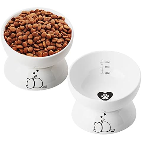 YouPeng Ceramic Cat Food Bowl Set of 2, Tilted Elevated Bowls No Spill, Anti Vomiting, Backflow Prevention, 15oz Cover