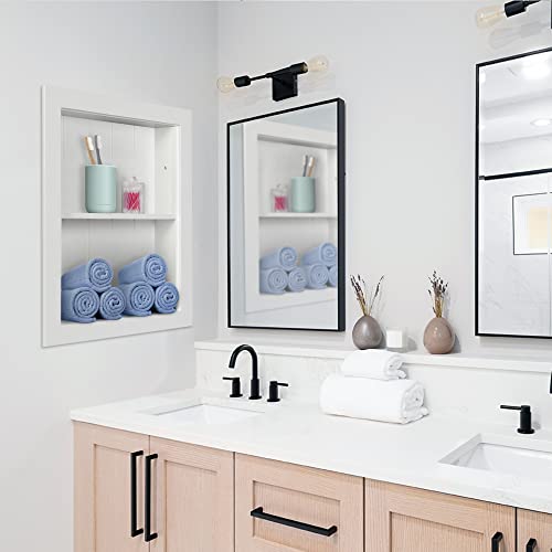 Houseables Recessed Medicine Cabinet, Wall Niche, In Shelves, Shelf Insert, 14" W X 18" H Id, 2 Tier, White, Wood, Shallow Drywall Cabinets, Between Studs Shelving, Open Bathroom Cubby #TOP1