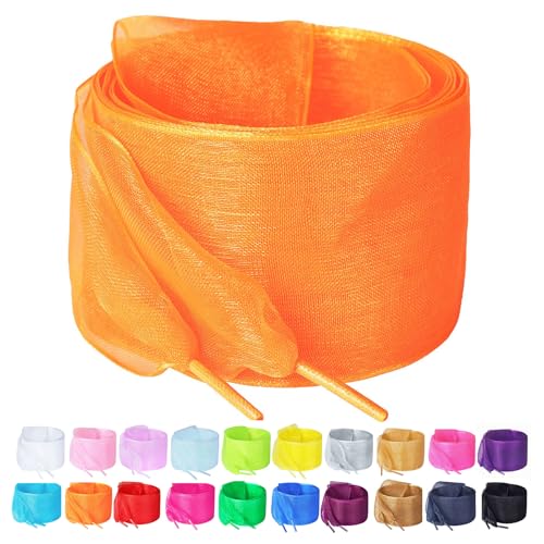 Booyckiy Ribbon Shoe Laces for Women, 4cm Wide Fashion Sheer Tulle Shoelaces for Sneakers