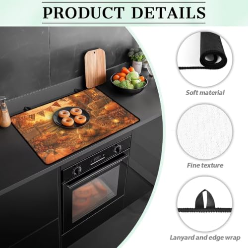 Image of Electric Stove Top Covers Heat Resistant Glass Ceramic Cooktop Cover Mat Fall Season Kitchen Scratch Resistant Flat Top Stove Cover, 29 x 21 Inch, Highland Cow Pumpkin Print