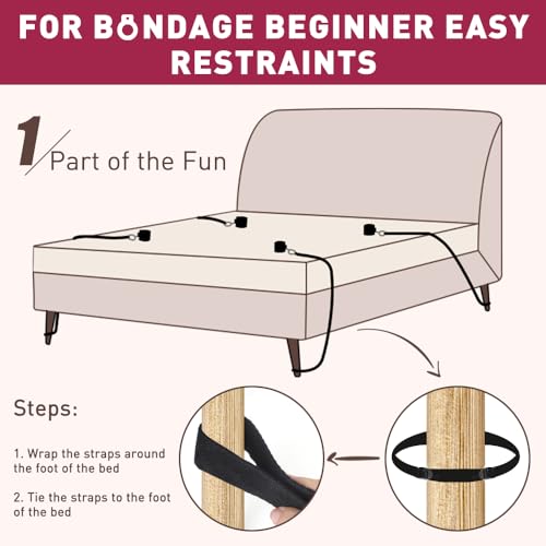 Image of Sex Bondage BDSM Bed Restraints, Couples Sex Toys 75'' Bondage Sex Straps Restraints Set Adjustable with Handcuffs Blindfold Tickler, BDSM Kit Couple Adult Toy