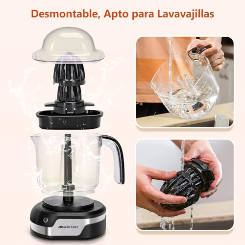 Aigostar Exprimidor de Naranjas Electrico, 40W, 1,2L, Doble Sentido de Giro, 2 Conos Desmontables y Cubierta Antipolvo, Apto para Lavavajillas, Exprimidor Electrico Negro, Juicy - imagen 9