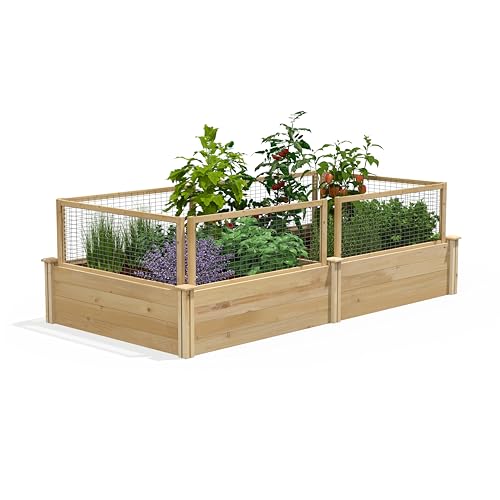Greenes Fence Premium Cedar Raised Garden Bed with CritterGuard Fence System, 4' x 8' x 14" (3/4" Thick) - Made in USA with North American Cedar