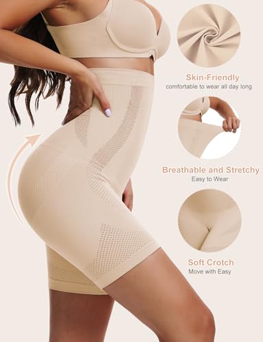 Sarin Mathews Women’s Tummy Control Shapewear Shorts High Waisted Body Shaper for Thigh Slimming Underwear Girdle Nude M-L