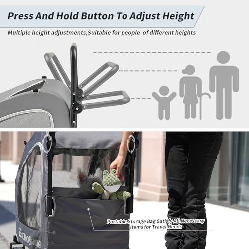 EchoSmile Hundewagen für Kleine und Mittelgroße Hunde bis 20kg, Geländegängige Faltbar Hundebuggy mit Doppelbremsen, Sicherheitsgurte im Auto & Netzfenstern, Grau