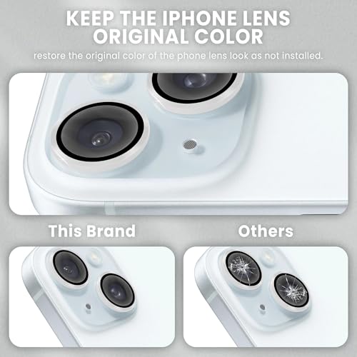 Image of ArmourPro Premium Camera Lens Protector Tempered Glass Compatible For iPhone 15 and iPhone 15 Plus Tough HD Individual Aluminum Alloy Rings 9H Camera Cover , Scratch-Resistant,Camera Lens Protection| Silver