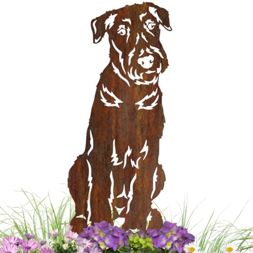 Terma Stahldesign Edelrost Hund Airedale Terrier, Handmade Germany, tolle gartendeko aus Rost-Metall, deko rostoptik, Rostfiguren Tiere, rostfiguren Garten, Rostdeko