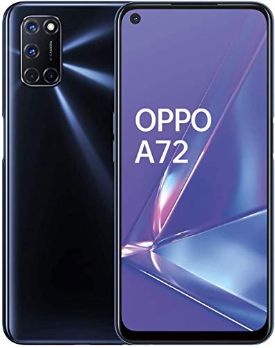 OPPO A72 - 6.5 インチ FHD+ スマートフォン、4GB/128GB、オクタコア、48MP+8MP+2MP+2MP リアカメラ、16 MP フロントカメラ、5,000 mAh、Android 10、ブラック