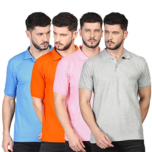 Image of INKKR Men's Solid Regular Fit T-Shirt (Polo-Sky-Orange-Pink-Grey-XXL White-RED-Royal-Yellow
