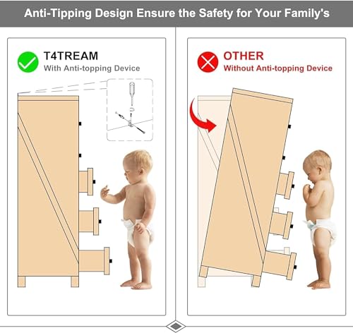 T4TREAM 7 Drawers Dresser Chests for Bedroom, Wood Vintage Chests of Drawers, Rustic Dressers Chset Organizer for Bedroom, Living Room, Hallway, Natural Oak - Image 7