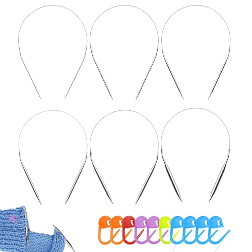 6 Pcs Stainless Circular Needles for Knitting, 16 Inch Circular Knitting Needles Set for Socks Hats, Needle Diameter 2.5mm 3mm 3.5mm 4mm 4.5mm and 5mm