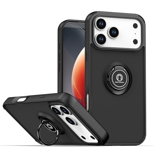 Coque iPhone 17 Air rigide noire en silicone avec anneau de support