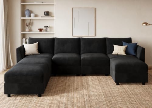 Image of HONBAY Modular Sectional Sofa with Storage Seat,Black
