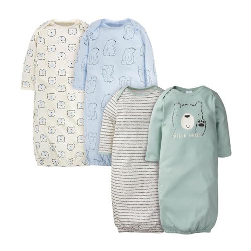 Image of Gerber Baby Girls 4-Pack Sleeper Gown - Soft Cotton Newborn Nightgowns, Elastic Hem Sleepwear Set for Infant Girls