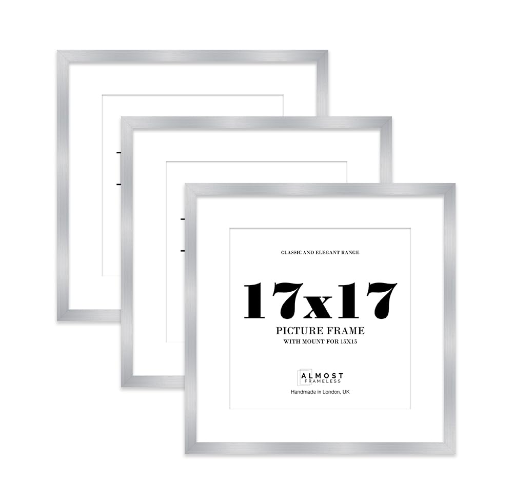 17x17 Silver Picture Frame with Mount for 15x15 Photos, Prints - Modern Square Wall Frame, Set of 3