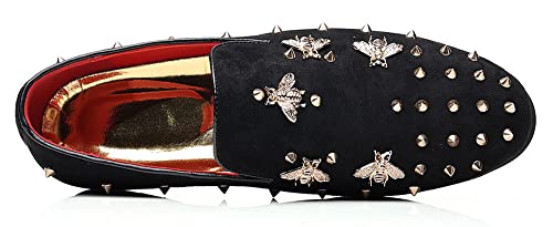 Santimon Men's Spiked Smoking Loafer Suede Velvet Leather Easy Slip-on Wedding Formal Relaxed Comfortable Lightweight Dancing Party Prom Rivet Shoes3
