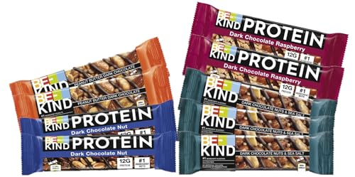 Be-Kind Protein & Schoko Vielfalt 400g I 9 Riegel I 4 Sorten I Dark Chocolate I Peanut Butter I Nuts & Sea Salt I Raspberry I Schokoriegel I Müsliriegel I Schokolade I Riegel