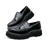 Men's Patent Leather Platform Chunky Loafers - Classic Toe Comfortable Slip-on Sole Business Casual Formal Shoes (Black-B, Adult, Men, 9, Numeric, US Footwear Size System, Medium)