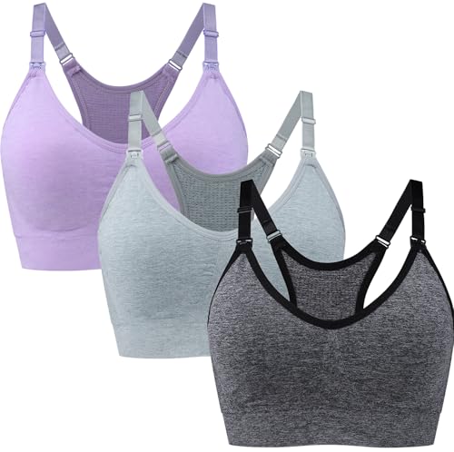 Image of Suekaphin 3 Pack Sports Nursing Bra for Breastfeeding Supportive Bralette Pregnancy Maternity Wirefree Support for Women