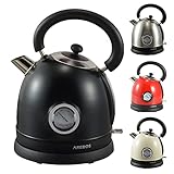 Arebos Wasserkocher | Edelstahl | Retro Design | 1,8L | 3000W | Cool-Touch-Griff | Überhitzungsschutz | Antikalk-Filter | Otter-Controller Sicherheitssystem | BPA-frei | mit Thermometer, Schwarz