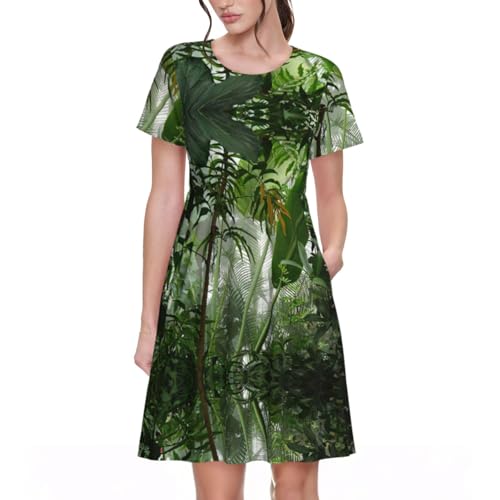 Robe d'été manches courtes EdWal col rond imprimé tropical