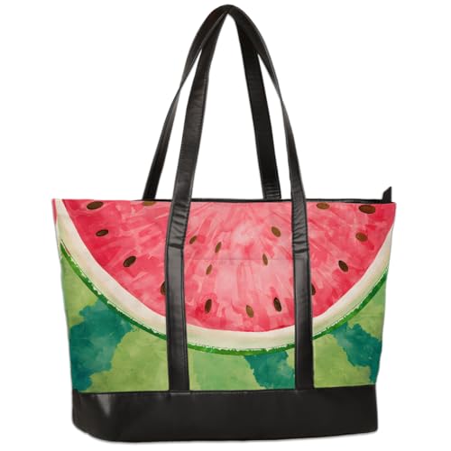 Bolsa feminina de lona para laptop, melancia, fruta, verde, vermelha, 40 cm, bolsa de computador de grande capacidade, leve, casual, bolsa de ombro para negócios, escritório, trabalho, viagem, escola