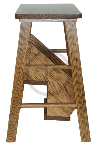 DutchCrafters Solid Oak Wood 2-Step Folding Step Stool, Foldable Wooden Step Ladder - Amish Made in America (Oak, Medium Walnut)