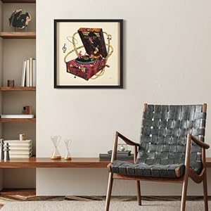 Empire Art Direct "Wind Up 78 "Hand-made dimensional music box art collage, under glass, encased on a black shadow box frame, Ready to Hang, Living Room, Bedroom & Office, 25" x 25" x 1.4" Empire Art Direct Wind Up 78 Hand made dimensional music box art collage under glass encased on a black shadow box frame Ready to Hang Living Room Bedroom Office 25 x 25 x 14