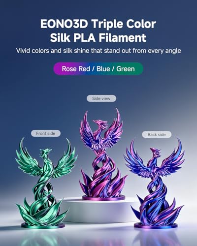 Image of Silk Tri-Color PLA Filament 1.75mm, Coextruded 3D Printer Filament, Color Changing Rainbow Silk PLA, Ultra Glossy Multicolor Printing PLA, Tangle Free, ±0.03mm, 1KG Spool, Rose Red-Blue-Green
