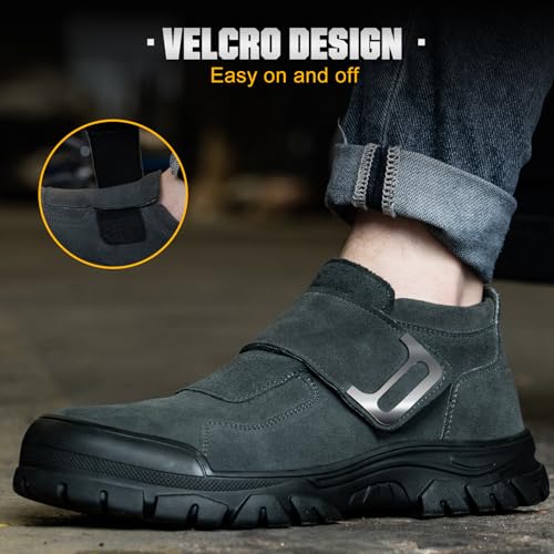 Image of Hogent Welding Work Boots for Men Slip on Steel Toe Shoes for Men Soft Comfortable Safety Boots Mens Work Boots Indestructible Puncture Proof Construction Boots for Men Safety Toe Footwear for Welder