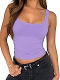 ForeFair Women's Sleeveless Square Neck Tank Top Double Layer Basic Crop Tops Summer Fitness Workout Casual Tops(M,Light Purple)