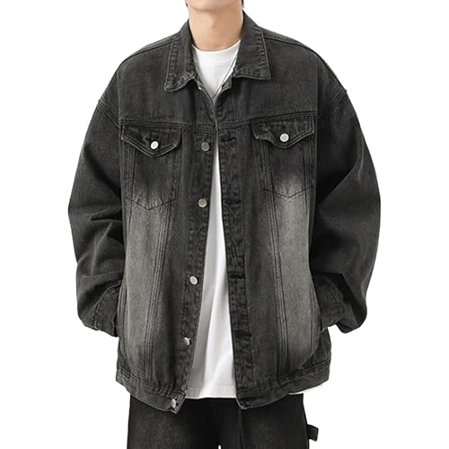 Veste bomber en jean délavé vintage homme boutonné vêtement de travail mode