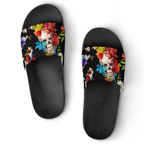 Claquettes femme crâne coloré pantoufles de bain antidérapantes sandales de maison slide