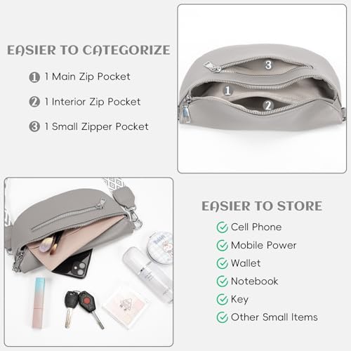 Bafiwu Umhängetasche Damen Klein, Crossbody Bag Damen Leder Grau, Crossbody Bag Damen Stylisch Gürteltasche Umhängetaschen Damen Tasche Mit Breiter Gurt (Grau)