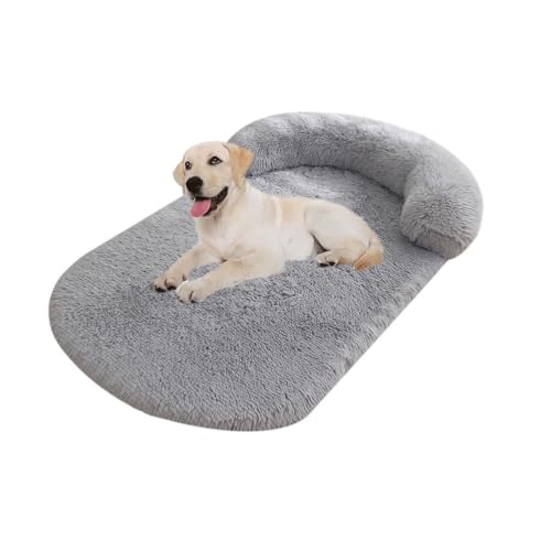 犬用ベッド整形外科用ミディアムウォッシャブル、フェイクファーふわふわ犬用ベッド、エッグクレートフォーム犬用ベッド、洗えるペットベッドと犬&猫用ソフトペットソファカバープロテクター付き,グレー,XS