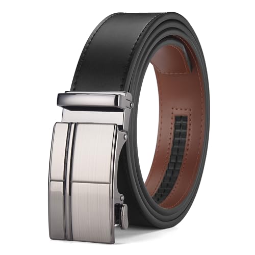 Image of Mens Black Belt Leather Ratchet Belts for Men Adjustable Men's Belts for Dress Casual with Gift Box, Trim to Fit