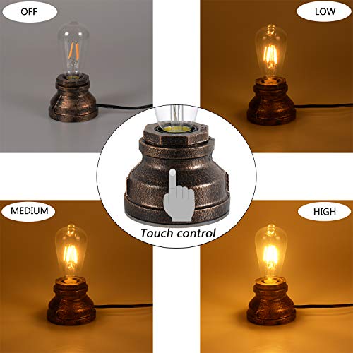 Lovefindahome Vintage Touch Control Table Lamp,Edison 4W Led Dimmable Bulb Included,With 3 Levels Of Brightness,Small Desk Industrial Night Light For Living Room Bedroom,Bronze #TOP2