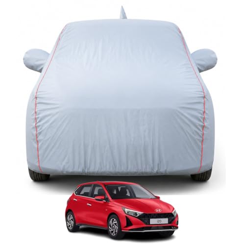 Image of Premium Car Cover for Hyundai's i20 2020-2026 Models | Waterproof, UV & Dust Protection | Mirror & Antenna Pocket | Triple Stitched, Soft Inner Lining, Belt & Buckle (Dark Grey)