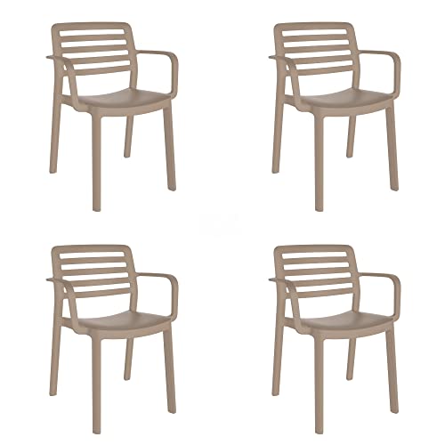 GARBAR Wind Set 4 Silla con Brazos Interior, Exterior | jardín, terraza, balcón, Salon, Cocina, Comedor | diseño, Ligero, apilable | Arena