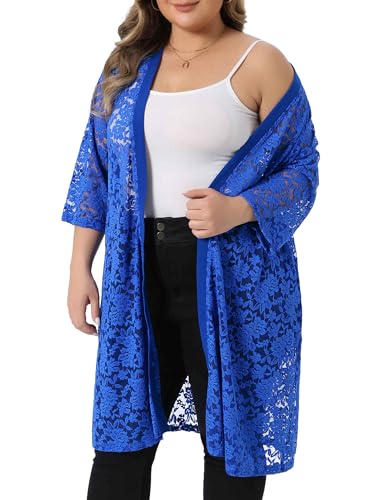 Image of Agnes Orinda Plus Size Cardigans for Women Lace Cardigan Lightweight Crochet 3 /4 Sleeve Cover Up Jacket