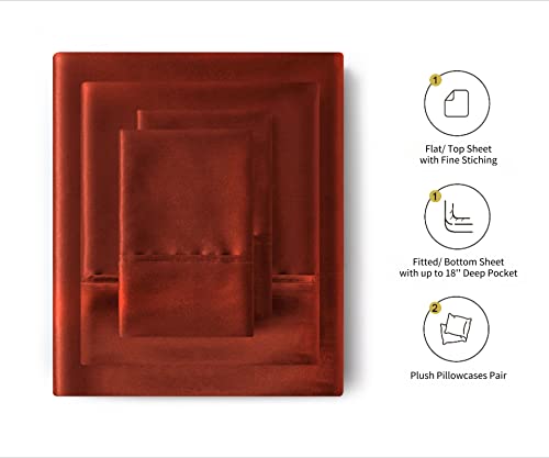 Image of Lanest Housing Silk Satin Sheets, King Size Satin Bed Sheet Set with Deep Pockets, Cooling Soft and Hypoallergenic Satin Sheets King - Burnt Orange