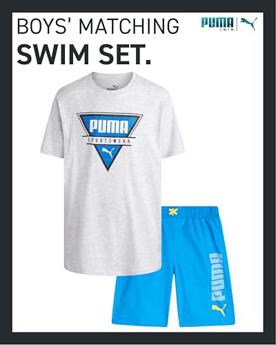 PUMA Boys Swim Set - Bathing Suit Swim Trunks with Matching Basic Short Sleeve T-Shirt - Swimwear Set for Big Boys (8-20)2