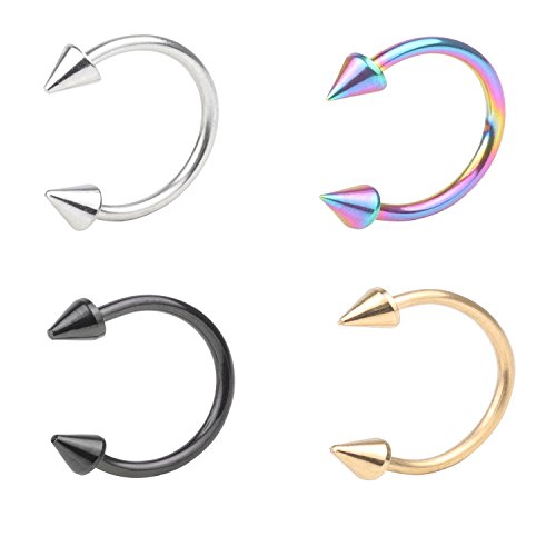 feiyan86 Yans 16G 2-4pcs Surgical Steel Nose Septum Horseshoe Hoop Earring Eyebrow Tragus Lip Piercing Ring 3mm Spike 10mm