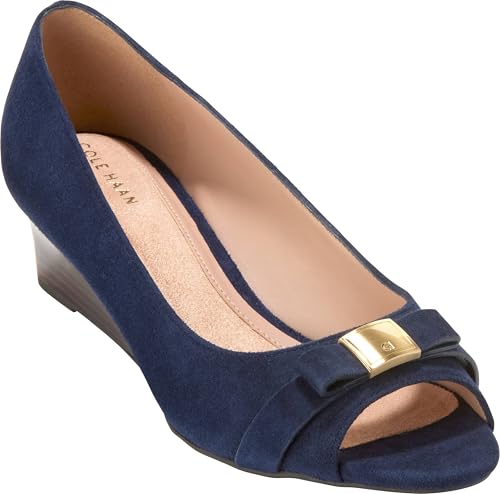 Cole Haan Women's Shoes - Go-to Malta Peep Toe Bow Wedges, Midnight Moon Suede/Raven, 6-B US by Cole Haan - Used condition - Image 3