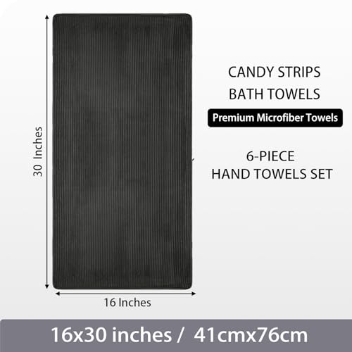 Image of 6 Pack Hand Towels, 16 inchx28 inch Microfiber Towels, Charcoal Gray | Soft touch feel, quick dry, Highly Absorbent, hanging loop, lint free, durable for daily bathroom, gym, spa, kitchen use