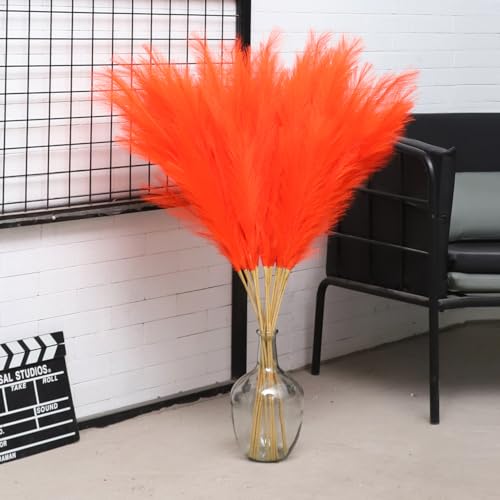 Image of 38 inch 10 Stems Tall Pampas Grass Decor Faux Orange Pampas for Floor Vase