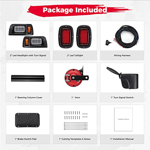 Kemimoto Deluxe Ds Golf Cart Led Light Kit Compatible With Club Car Ds 1993-Up, 12V Street Legal Light Kit, Upgrade Led Headlight And Taillight With Turn Signals Hazard Light Switch, Horn, Brake Pad #TOP7